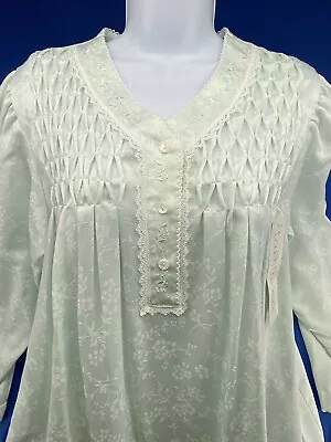 Miss Elaine Nightgown Brushed Back Satin Mint Green Embroidered Size Medium NWT • $24.99