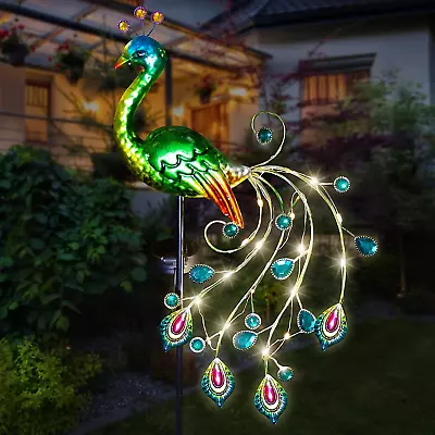 Solar Garden Lights 39  Height Outdoor Metal Peacock Decorative Garden Ornament • $28.26