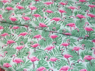 Flamingo Palm Leaves Fabric Tropical Birds Cotton Fabric Traditions By The Yard • $9.95