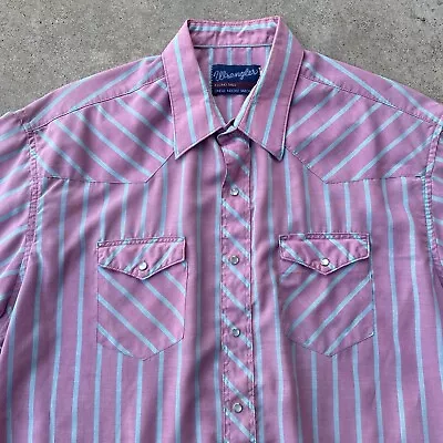 Vtg 90s Wrangler Striped Short Sleeve Pearl Snap Button Down Shirt XXL Western • $34.95