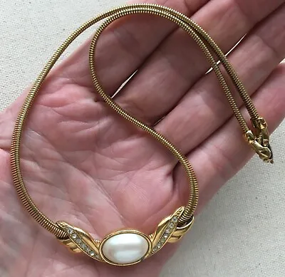 Vintage Monet Necklace Snake Chain Faux Pearl Steampunk Retro Gold-Tone 17  • $33