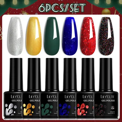 LILYCUTE 6Pcs/Set Christmas Macaron Gel Nail Polish Set Nail Art Gel Base Top • $7.56