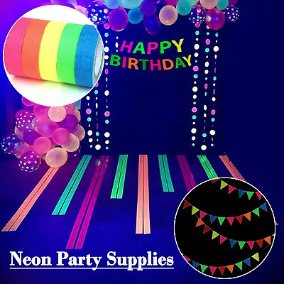 £9.59 • Buy Neon Cloth Gaffer Tape Fluorescent UV Blacklight Glow In The Dark Party Supplies