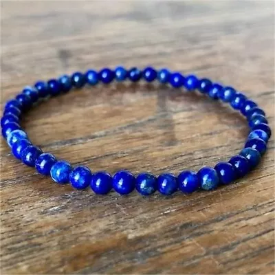 Handmade Lapis Lazuli 4MM Small Round Beads Healing Reiki Women Men Bracelet • $11.98