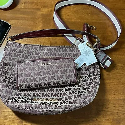 Michael Kors Canvas Medium Convertible Shoulder Bag Oxblood Matching Wallet • $155