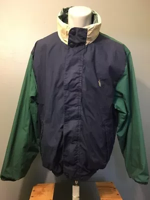 Vtg 1990s 90s Nautica Reversible Jacket Mens XL Color Block Plaid Coat Blue Hood • $128.19