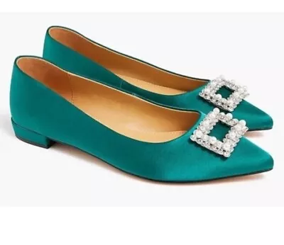 NEW J. Crew Green Crystal Embellished Pointed-Toe Flats Size 7 • $30