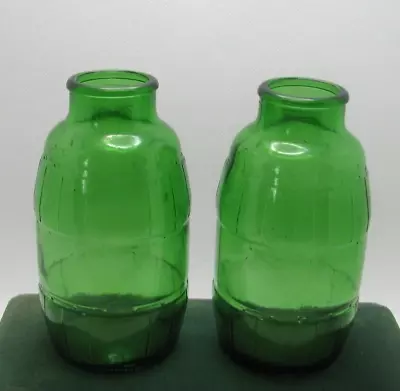 Lot Of 2 Green Glass Barrel Shaped Vintage Bottles Pat. Pend • $6.96