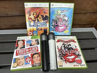 2 X  Xbox 360 White & Black Wireless Microphones 3 X Lips  & True Lies Game • £24.99