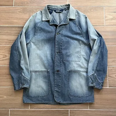 VTG POLO RALPH LAUREN Men's Chore Coat SIZE LARGE Blue Denim Jacket Barn • $89.95