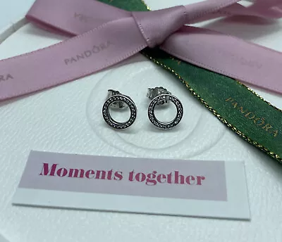 $45 • Buy PANDORA FOREVER HALO Circle Earring Studs 290585CZ Genuine Ale 925