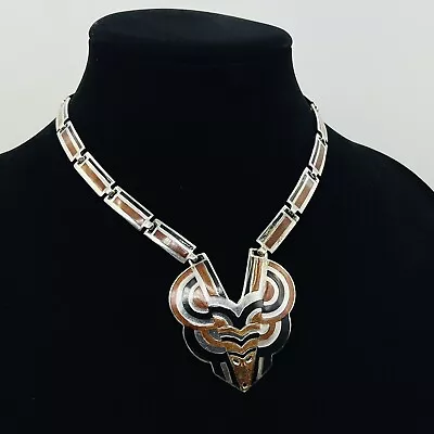 Margot De Taxco Sterling Silver Brown Enameled Pointed Face Mask Necklace #5414 • $750