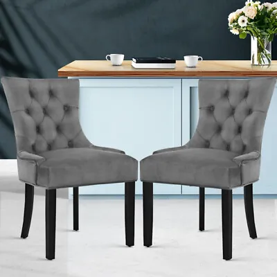 $287.95 • Buy 2 PCS Retro Dining Chairs French Provincial Tufted Button Kitchen Chair Grey