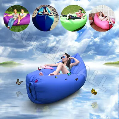 Inflatable Lazy Air Lounger Chair Sleeping Camping Bed Beach Sofa Bag Hiking OZ • $14.98