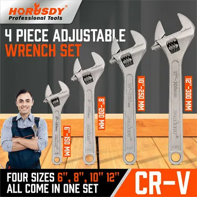 4Pcs Adjustable Wrench Set CR-V Steel Crescent Wrench 6  8  10  12  Laser Scales • $22.49