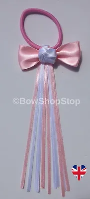 Pink & White Streamer Ribbon Hair Bow Elastic Bobble  • £1.99