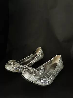 Fabulous Silver Sparkle Glitter Kate Spade Leather  Flats Shoes Sz 6.5 • $50