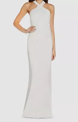 $245 Aidan Mattox Women's White Sleeveless Halter-Neck Slip Gown Dress Size 0 • $78.78