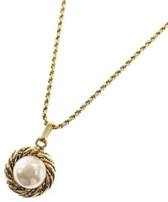 Chanel Vintage Pearl Coco Mark Necklace Chain Belt Pendant Gold Auth CC France • $289.75