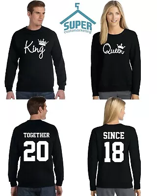 Couple Matching CREWNECK King Queen FASHION TOGETHER SINCE Back DATE NUMBERS • $63.74