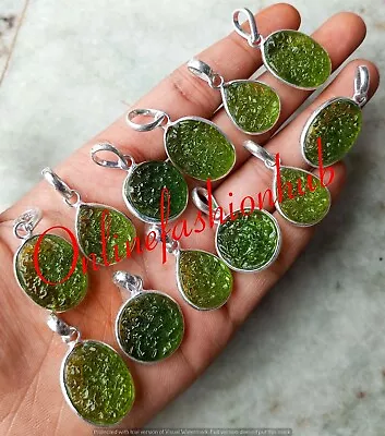 Moldavite Glass 925 Sterling Silver Plated Lot 10 PCs Bezel Mix Shape Pendants • $22.57