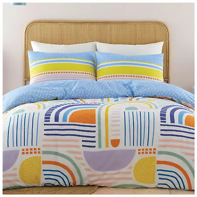 Printed Duvet Cover Set Geometric Bedding Rainbow Quilt Covers With Pillowcases • £10.29