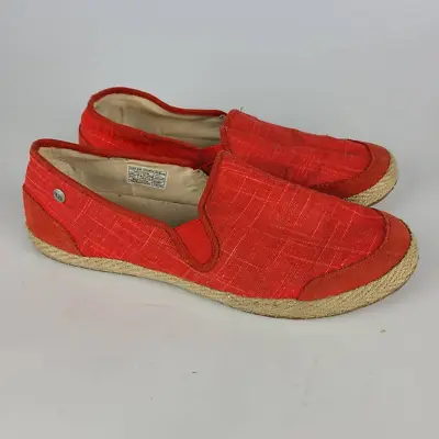 Ugg Australia Womens Delizah Espadrille Loafer Shoes Red Tan Leather Slip On 8.5 • $26.99