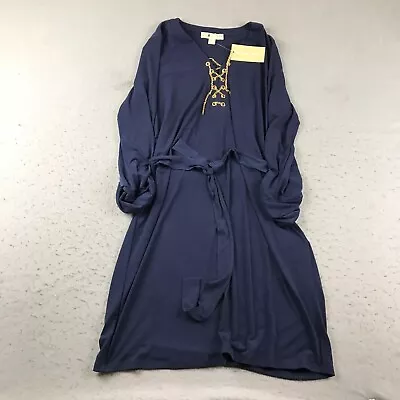 Michael Kors Dress Womens Medium Blue Roll Tab Long Sleeves V-Neck Belted NWT • $32.34