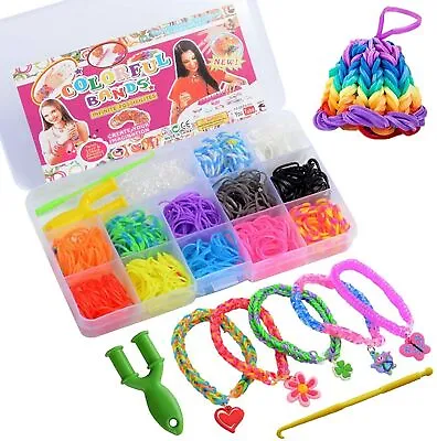 UK 1800Pcs Assorted Colour Rubber Kit Box Loom Bands DIY Bracelet Making Set • £6.95