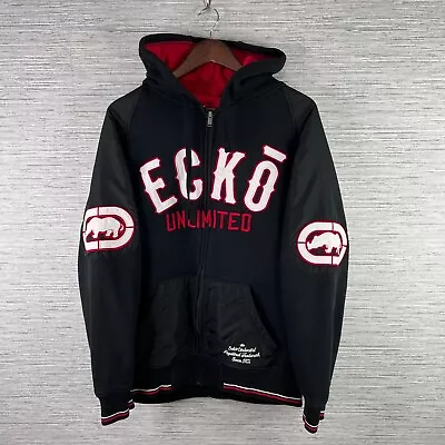 VINTAGE Ecko Unltd Sweatshirt Mens Large Black Hoodie Full Zip Jacket Rhino Logo • $48.88