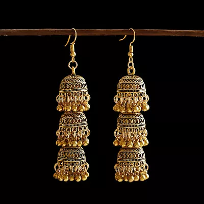 Vintage Gold Tassel Bell Drop Dangle Ethnic Gypsy Women Earrings Party Jewelry • $9.49