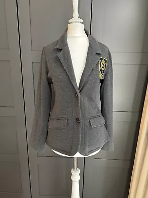 Ralph Lauren Grey Jersey Ingle Breasted Crest Blazer Size Small 8 10 • £39