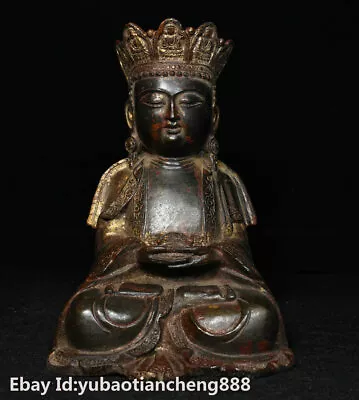 22CM China Buddhism Old Bronze Gilt Shakyamuni Amitabha Tathagata Buddha Statue • $159.99