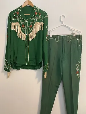 Vintage Western Cowboy Authentic 1950s Suit Set Green Flowers • $800
