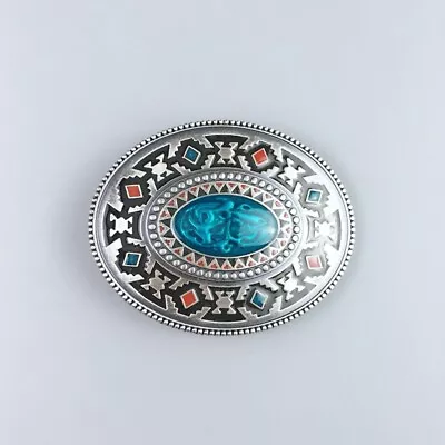 Vintage Silver Plated Celtic Totem Oval Southwest Belt Buckle Boucle De Ceinture • $14.80