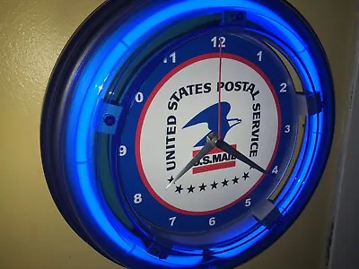 USPS Post Office OldLogo Mail Postal Carrier Advertising Neon Wall Clock Sign • $99.99