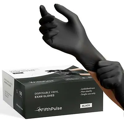 Fifth Pulse Vinyl Exam Latex & Powder Free Gloves - Black - Box Of 50 (Small) • $12.99