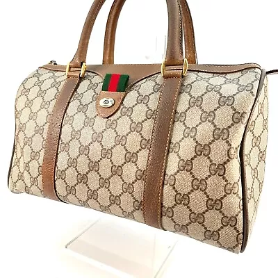 Excellent !!! Vintage GUCCI Sherry Line GG Pattern PVC Leather Mini Boston Bag • $299.99