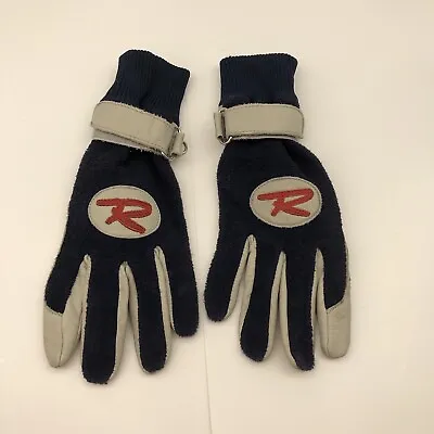 Vtg ROSSIGNOL Leather & Terry Cloth Ski Gloves Men's Med Blue White & Red • $14.99