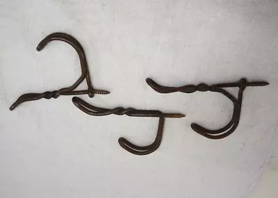 Vintage 3  Twisted Wire Coat & Hat Hooks Old Black Salvage 3 Antique Wall Mount • $10