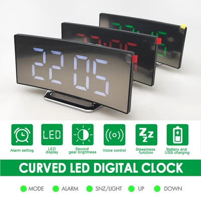 $24.88 • Buy Big LED Alarm Clock Digital Mirror Clock Temperature Snooze Dimmable Home Office