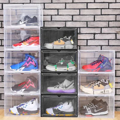 Magnetic Shoe Storage Box Drop Side/Front Sneaker Cases Stackable Container L/XL • $15.98