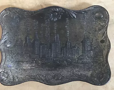 Vintage Skyline From Chicago Harbor Named Buildings Metal Souvenir Ashtray Tray • $14.21