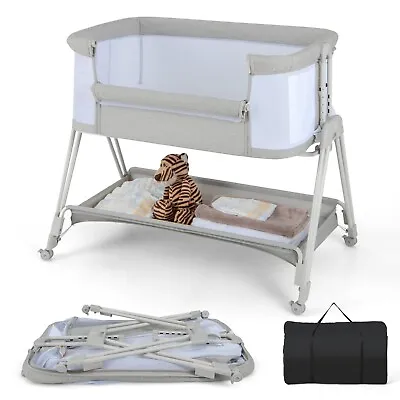 Baby Bedside Crib Folding Sleeper Bassinet Cot Bed Portable 7 Adjustable Heights • £99.95