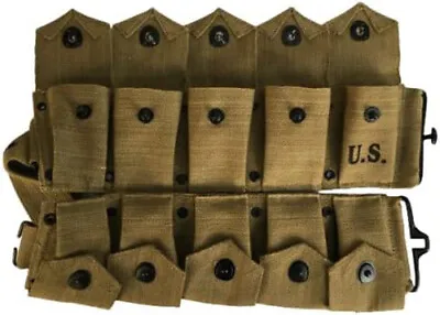 WWII U.S. Army M1923 M1 Garand Rifle 10 Pocket Canvas Belt Khaki • $38.94