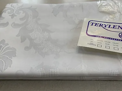 Terylene White Tablecloth Damask NEW Vintage 63 X90XCrease Stain Resisitant • $19.99