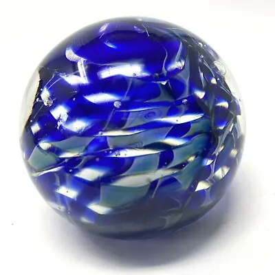 Vintage 1982 Randy Strong Art Glass Paperweight Blues Controlled Bubbles Signed • $64.95