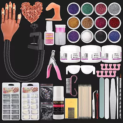 Deciniee Acrylic Nail Practice Hand Set Adjustable False Nails Manicure Kit With • £33.65