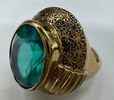 Estate Bronze Middle Eastern Style Floral Faceted Oval Stone Signed Ring Size 7 • $55