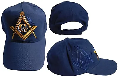 Mason Masonic Navy Blue W/ Navy Blue Shadow Emblem Cotton Embroidered Cap Hat • $10.88